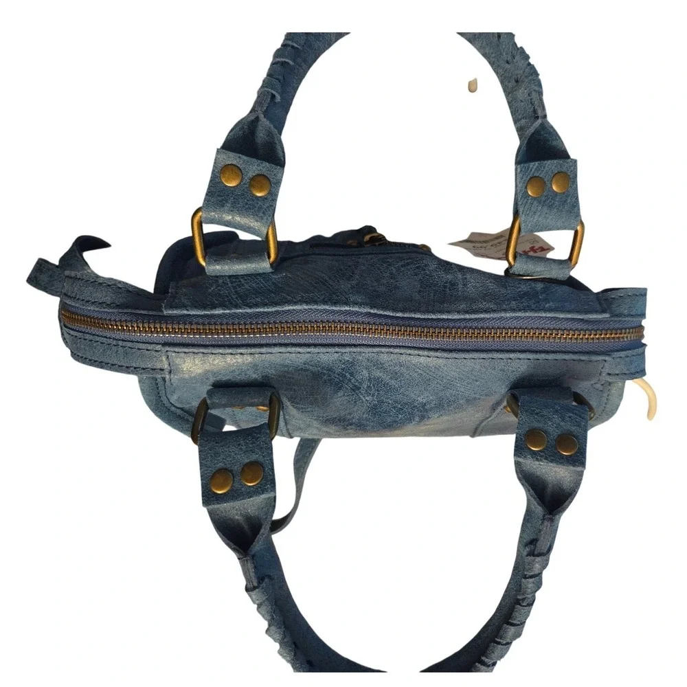 Gave Lux Satchel Bag Mini Blue New Leather Made in Italy Crossbody